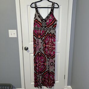 Madison Dress Women's Large Pink Floral Sleeveless Maxi Boho Jersey Sundress
